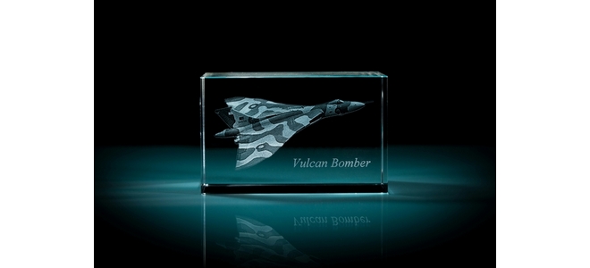 AVRO Vulcan Bomber 3D Laser Etched Crystal Cube - Medium